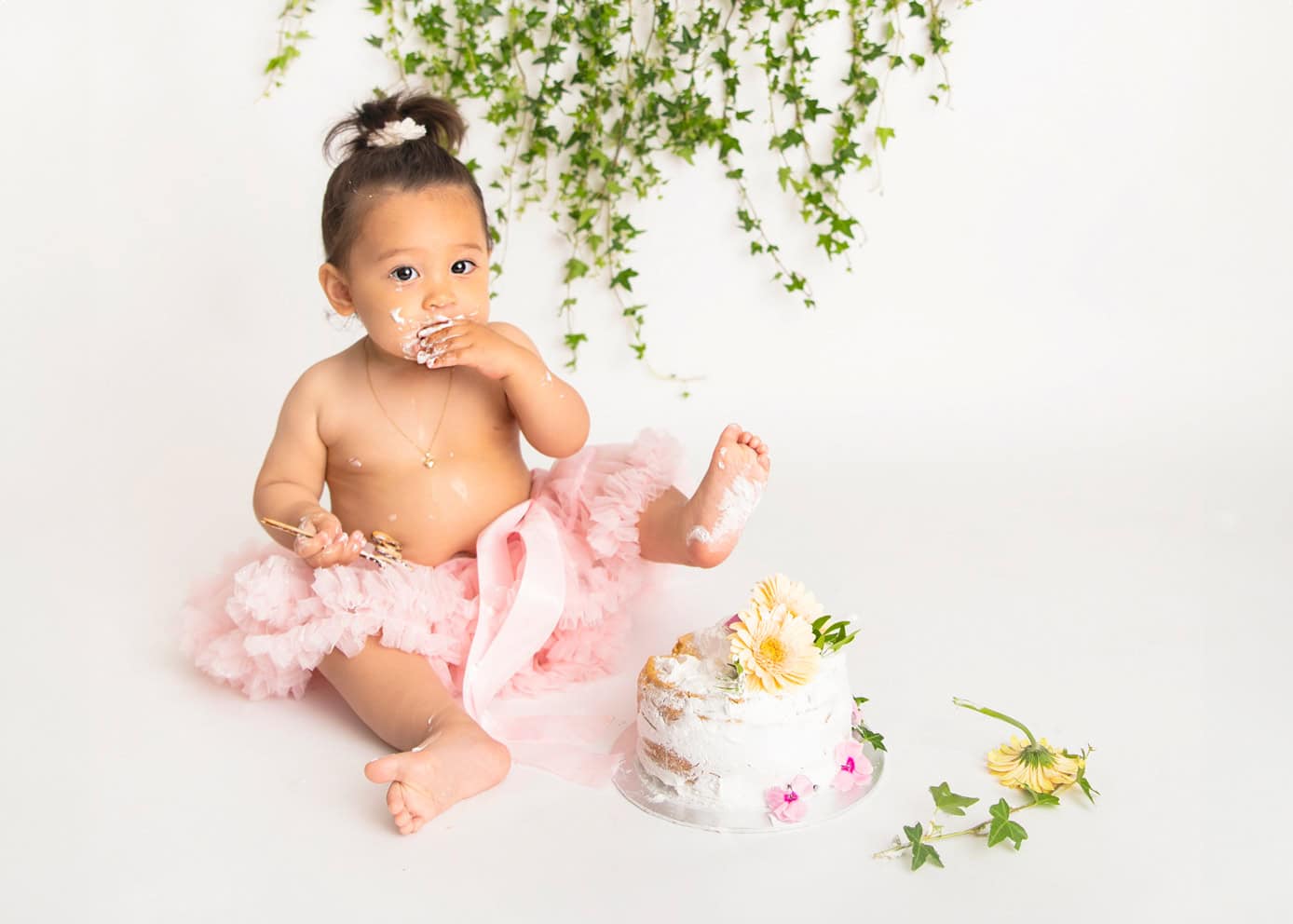 Smash the cake med rosa blomster tema